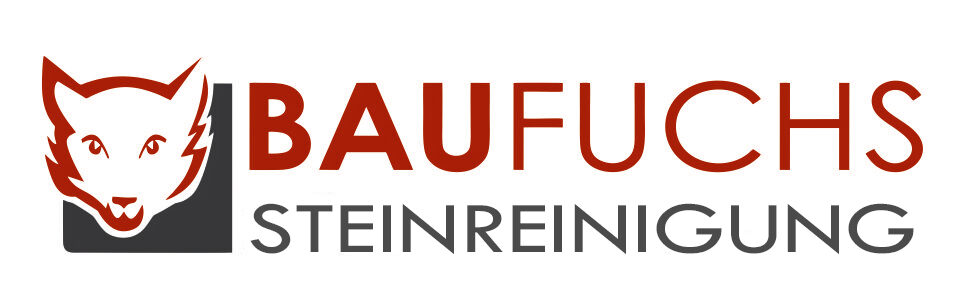 Steine reinigen und Pflastersteine reinigen oder aufarbeiten ist der Sinn des Logos mit einem hübschen rot-weißen Fuchses mit schwarzem Hintergrund.